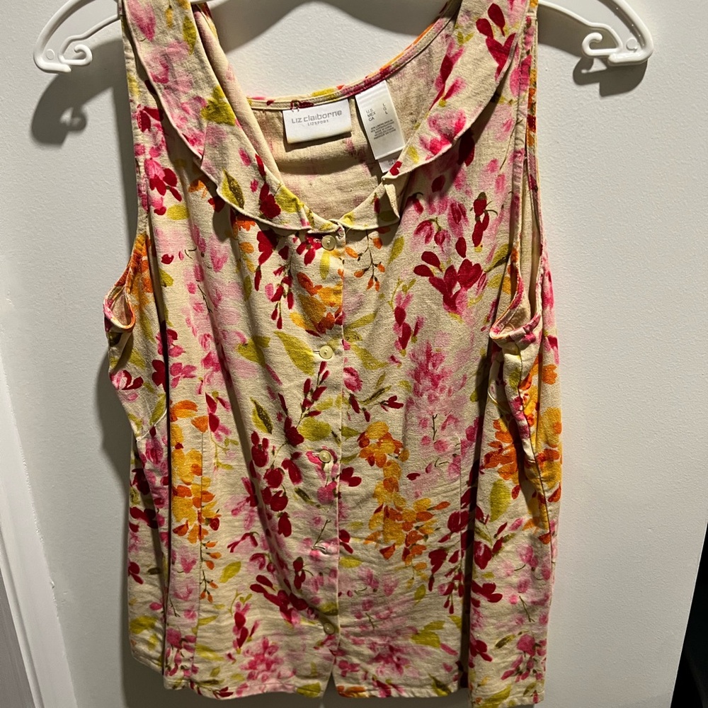 Liz Claiborne Pink and Yellow Ruffled Tank Top